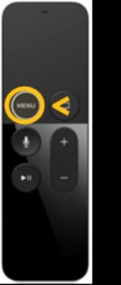 Apple TV remote with the Menu button circled