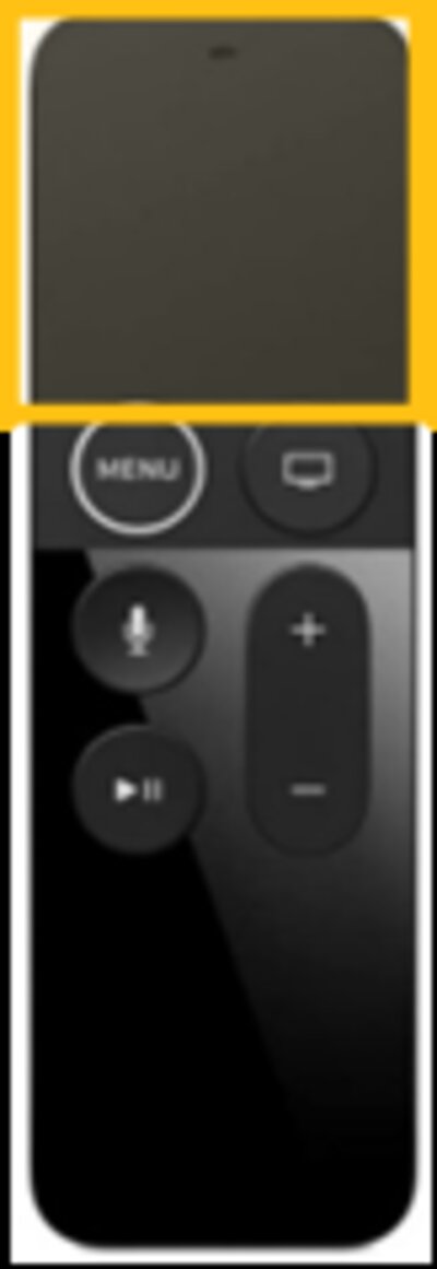 Apple TV remote with the top touch pad highlighted