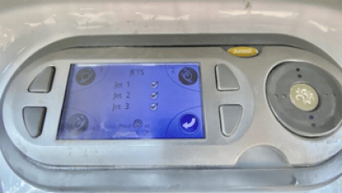 Hot tub control screen showing the jets menu